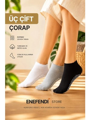 NF ND ENEFENDİ 3 Çift Kaydırmaz Unisex Yoga, Pilates, Tavaf Çorabı | Spor Patik Çorap Beyaz|gri |siyah |36-40