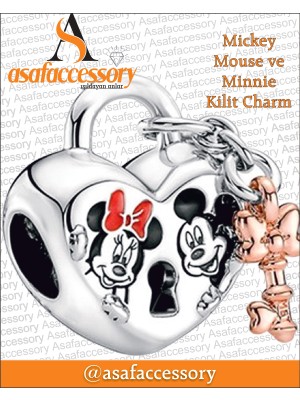 Mickey Mouse ve Minnie Kilit Charm Gümüş