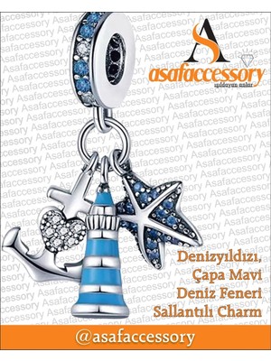 Deniz Yıldızı , Deniz Feneri Çapa Mavi Sallantılı Charm Asafaccessory