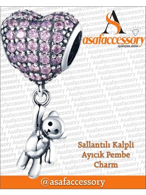 Asaf Accessory Sallantılı Kalpli Ayıcık Pembe Charm
