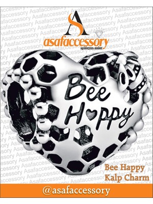 Bee Happy Kalp Charm Gümüş Kaplama