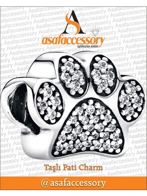 Asaf Accessory Taşlı Pati Charm / Gümüş Kaplama