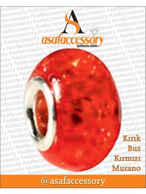 Asaf Accessory Kırık Buz Murano Kırmızı Gümüş Kaplama
