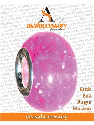 Asaf Accessory Kırık Buz Murano Fuşya Gümüş Kaplama