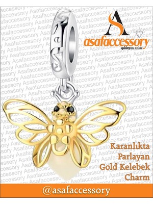 Asaf Accessory Karanlıkta Parlayan Gold Kelebek Charm Asafaccessory Sarı