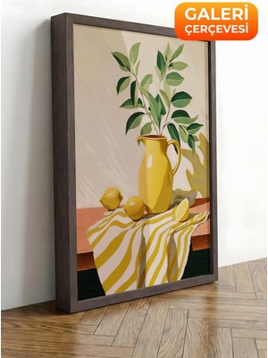Zestia Kahverengi Çerçeveli Kanvas Tablo Sarı Limonlu Natürmort Premium Seri No 113318