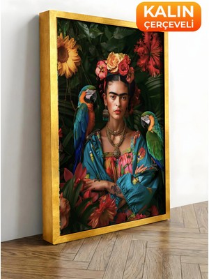 Zestia Gold Çerçeveli Kanvas Tablo Frida Kahlo Portre Premium Seri No 112021