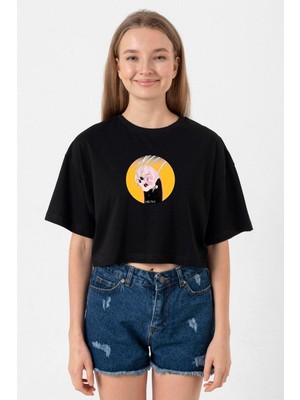 Meovv Meow Siyah Kadın Crop Tshirt