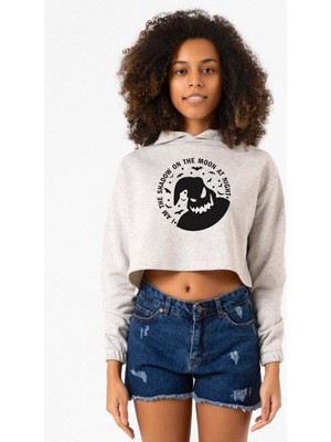 Tshirthane Oogie Boogie Beyaz Kırçıllı Kadın Crop Kapşonlu