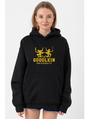 Tshirthane Gen V Godolkin University Logo Siyah Kadın 3ip Kapşonlu
