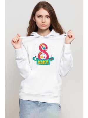 Tshirthane International Women's Day Beyaz Kadın 3ip Kapşonlu Sweatshirt