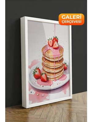 Zestia Beyaz Çerçeveli Kanvas Tablo Pancake Üzerinde Çilek Premium Seri No 109486