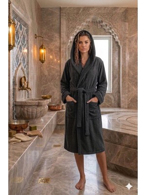 Embays Collection Kapüşonlu Bornoz ,bukle Bornoz, %100 Pamuklu ,hamam Sauna Bornoz Kadın / Unisex Bornoz