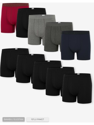 Erkek Siyah Karışık Renk 10’lu Uzun Paça Bambu Boxer - 25211