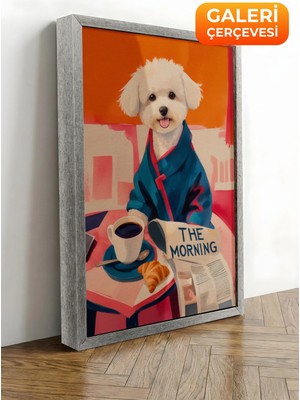Zestia Gümüş Çerçeveli Kanvas Tablo Takım Elbiseli Köpek Premium Seri No 109693
