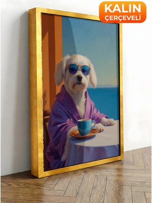 Zestia Gold Çerçeveli Kanvas Tablo Sevimli Gözlüklü Köpek Premium Seri No 109692