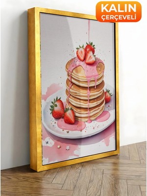 Zestia Gold Çerçeveli Kanvas Tablo Pancake Üzerinde Çilek Premium Seri No 109486
