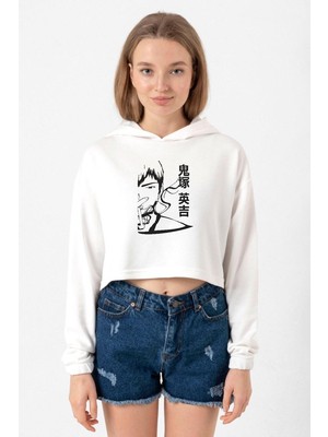 Tshirthane Great Teacher Anime Poster Ekru Kadın Crop Kapşonlu