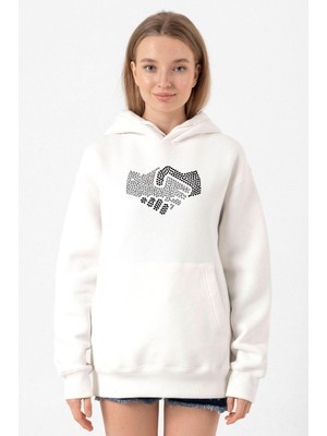 Tshirthane Shake Hands Icon Beyaz Kadın 3ip Kapşonlu Sweatshirt