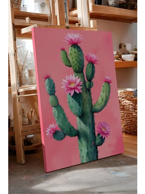 Zestia Kanvas Tablo Pembe Kaktüs Minimal Premium Seri No 109781