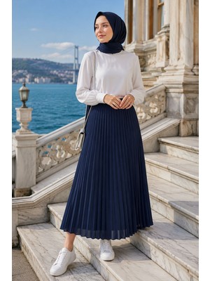 Beyome Kadın Piliseli Beli Lastikli Günlük Şık Etek