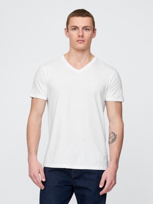 Gap Erkek Beyaz Pamuklu Jersey V Yaka T-Shirt