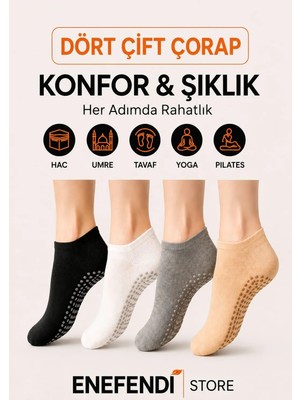 NF ND ENEFENDİ 4 Çift Kaydırmaz Unisex Yoga, Pilates, Tavaf Çorabı | Spor Patik Çorap Beyaz|Gri |Siyah |Bej 36-40