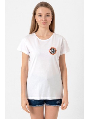 Dragon Ball Z Anime Logo Beyaz Kadın Bisikletyaka Tshirt