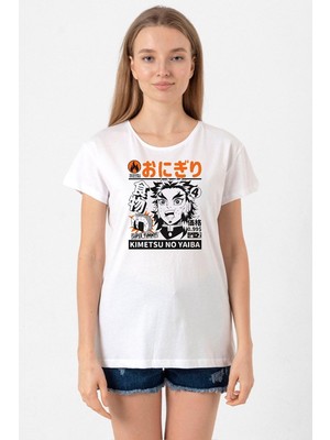 Demon Slayer Anime Super Yummy Beyaz Kadın Bisikletyaka Tshirt