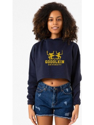 Tshirthane Gen V Godolkin University Logo Lacivert Kadın Crop Kapşonlu