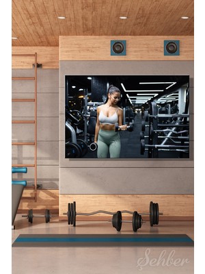 Şehber Yatay Kanvas Tablo Tekli Spor Salonu Fitness Eğitimi Dambıl Egzersizi Yapan Kadın 2263