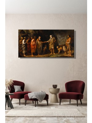 Şehber Kanvas Tablo Panoramik Yatay Tekli Ev Kafe Ofis Salvator Rosa Demokritos ve Protagoras Tasviri 2276