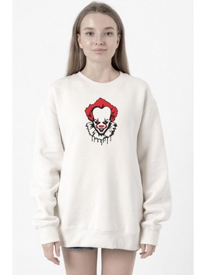 Tshirthane Pennywise Face Beyaz Kadın 2ip Sweatshirt