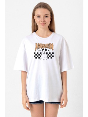 Halloween Mickey Ghost Beyaz Kadın Oversize Tshirt