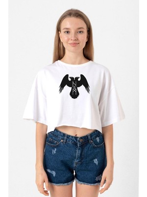 Thor's Ravens Huginn And Muninn Beyaz Kadın Crop Tshirt