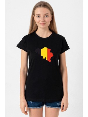 Euro 24 Belgium Siyah Kadın Tshirt