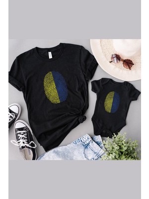 Tshirthane Sarı Lacivert Parmak İzi Baba Oğul Kız (TEK ÜRÜN FİYATI KOMBİN YAPMAK İÇİN 2ADET SEPETE EKLEYİNİZ)