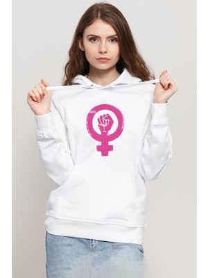 Tshirthane Vintage Purple Venus Symbol Hand Beyaz Kadın 3ip Kapşonlu Sweatshirt
