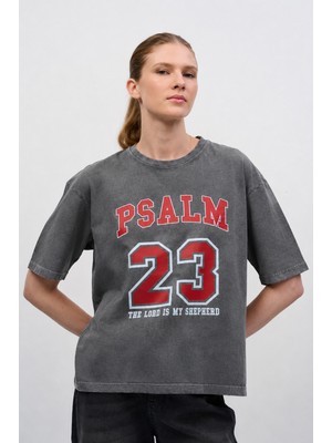HANIQA Kadın Baskılı Gri T-Shirt