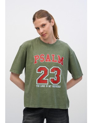 HANIQA Kadın Baskılı Yeşil T-Shirt