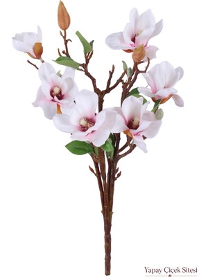 Yapay Çiçek Sitesi Yapay Manolya Demeti 53 cm Beyaz Pembe
