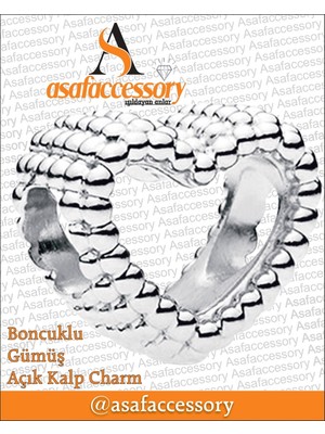 Asaf Accessory Boncuklu Gümüş Açık Kalp Gümüş Kaplama