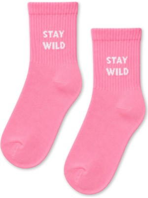 Carnaval Socks Stay Wild Yazılı Pembe Yarım Konç Kısa Çorap
