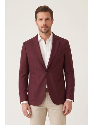 Efor Erkek Slim Fit Torba Cepli Esnek Pamuk Bordo Ceket C 735