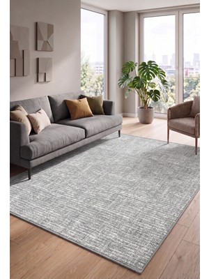 Mortapi Modern Gri Melanj Eskitme Desenli Yıkanabilir Kaymaz Taban Halı Salon Halısı Yolluk Mutfak Halısı