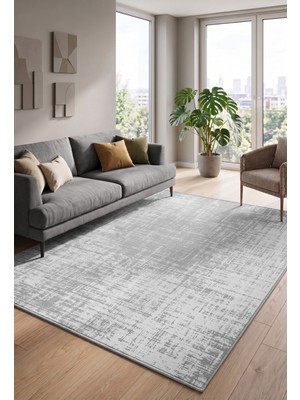Mortapi Modern Gri Melanj Eskitme Desenli Yıkanabilir Kaymaz Taban Halı Salon Halısı Yolluk Mutfak Halısı