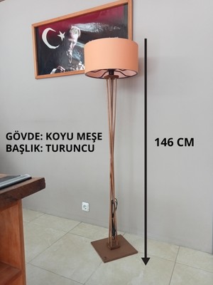 Balsa Dekor Ahşap Lambader- Köşe Aydınlatması- Koyu Meşe-Turuncu Başlık