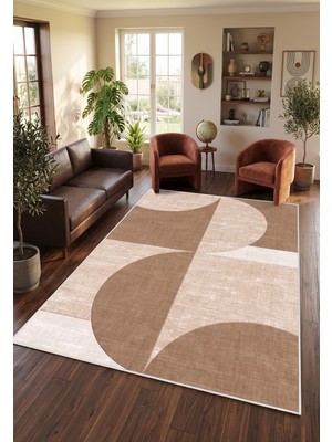 Mortapi Bauhaus Minimalist Yarım Daire Kaymaz Taban Yıkanabilir Salon Halısı Yolluk Hol ve Mutfak Halısı