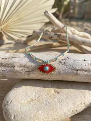 Marem Rhea Jewelry Nazar Göz Figürlü Boncuklu Kadın Kolye Gold Renk 3 Farklı Renk Seçeneği
