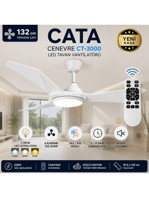 Cata CT-3000 LED Tavan Vantilatörü Yeni Kasa Beyaz
